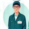 Cleaning professional in uniform with name badge