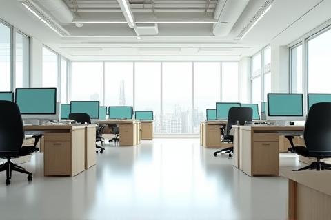 Clean modern open plan office workspace after cleaning
